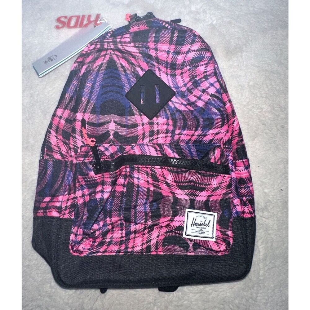Herschel Supply Heritage Kids Backpack Warped Plaid pink blue NEW Small